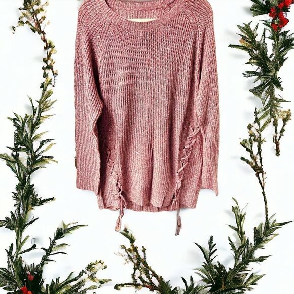 NWOT Women's Soft knit Crew Neck Criss Cross Tie Plus Size Sweater - Picture 1 of 15